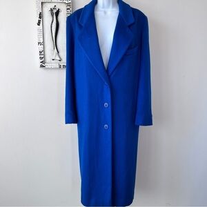 Vintage Eastwood Place Klein Blue 100% Wool Single Breasted Trench Coat Size 10